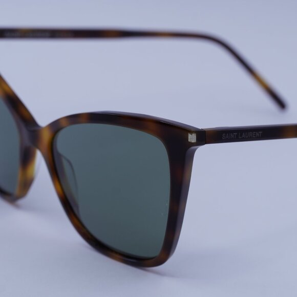 Saint Laurent SL384 002 Sunglasses Havana Cat Eye Frame, Green Lenses - Picture 7 of 11